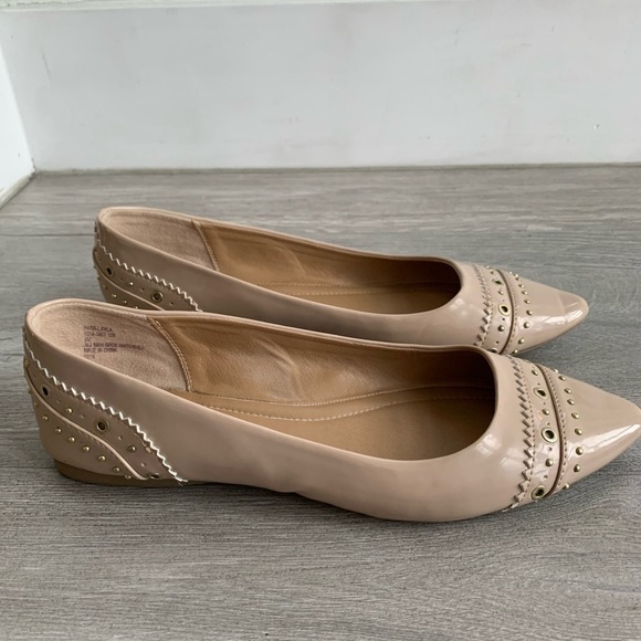 G.H. Bass Layla Beige Faux Patent Leather Flats with Gold Studs/Embellishments - Picture 9 of 11